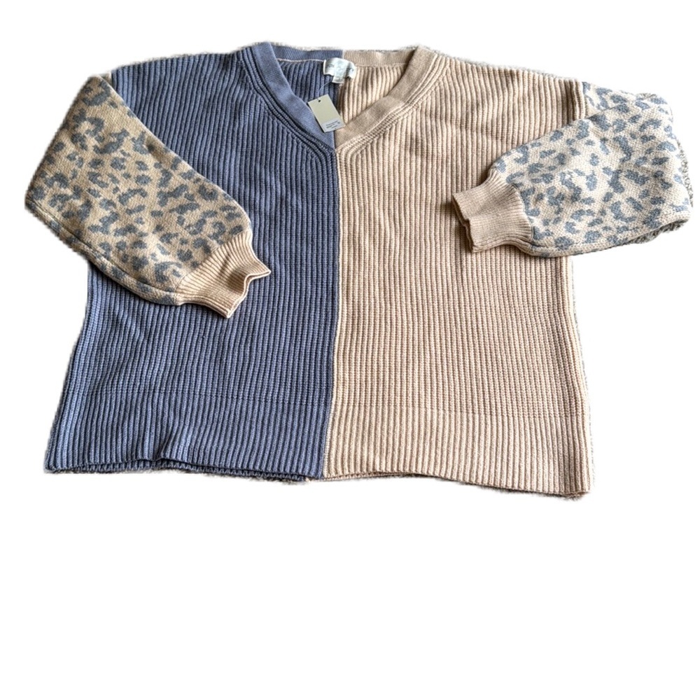 Jun & Ivy Sweater Women's Two Tone Large V-neck Long Sleeve